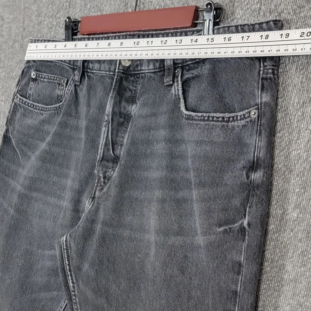 Zara Jeans Mens 36 Black Relaxed Straight Leg Faded Button Fly Denim